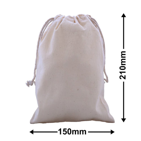 Drawstring Calico Bags 210x150mm | Natural Calico (Qty:50)