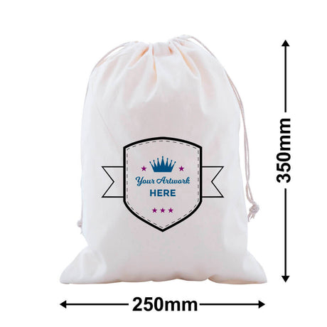 Custom Calico Drawstring Bags 350x250mm 3 Colours 2 Sides