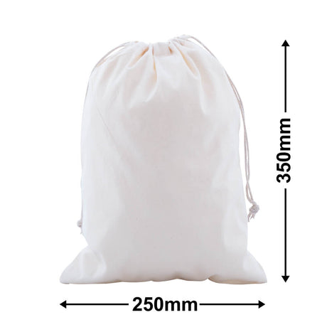 Drawstring Calico Bags 350x250mm | Natural Calico (Qty:50)