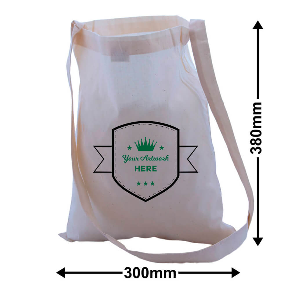 Custom Calico Shoulder Strap Bags 380x300mm 2 Colours 1 Side