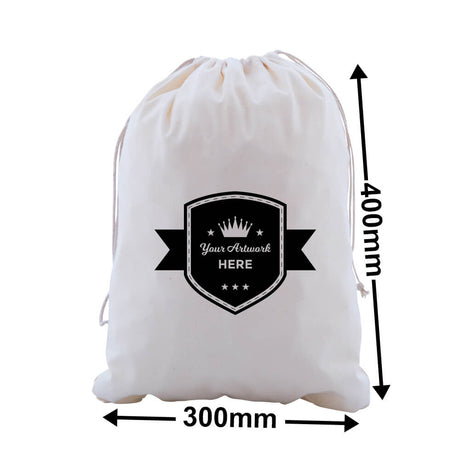 Custom Print Large Calico Carry Bags 1 Colour 2 Sides 400x300mm