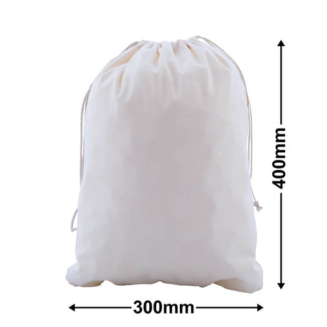 Drawstring Calico Bags 400x300mm | Natural Calico (Qty:50)