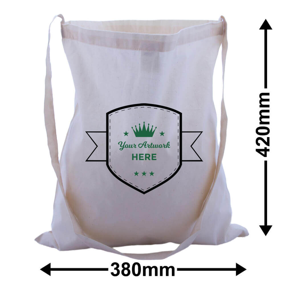 Custom Print Large Calico Shoulder Strap Bags 2 Colours 1 Side 420x380mm