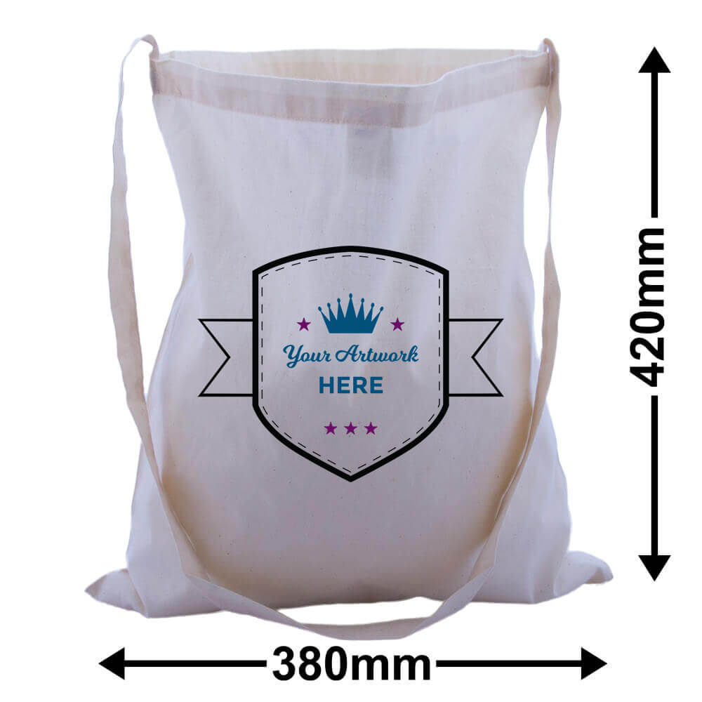 Custom Print Large Calico Shoulder Strap Bags 3 Colours 2 Sides 420x380mm