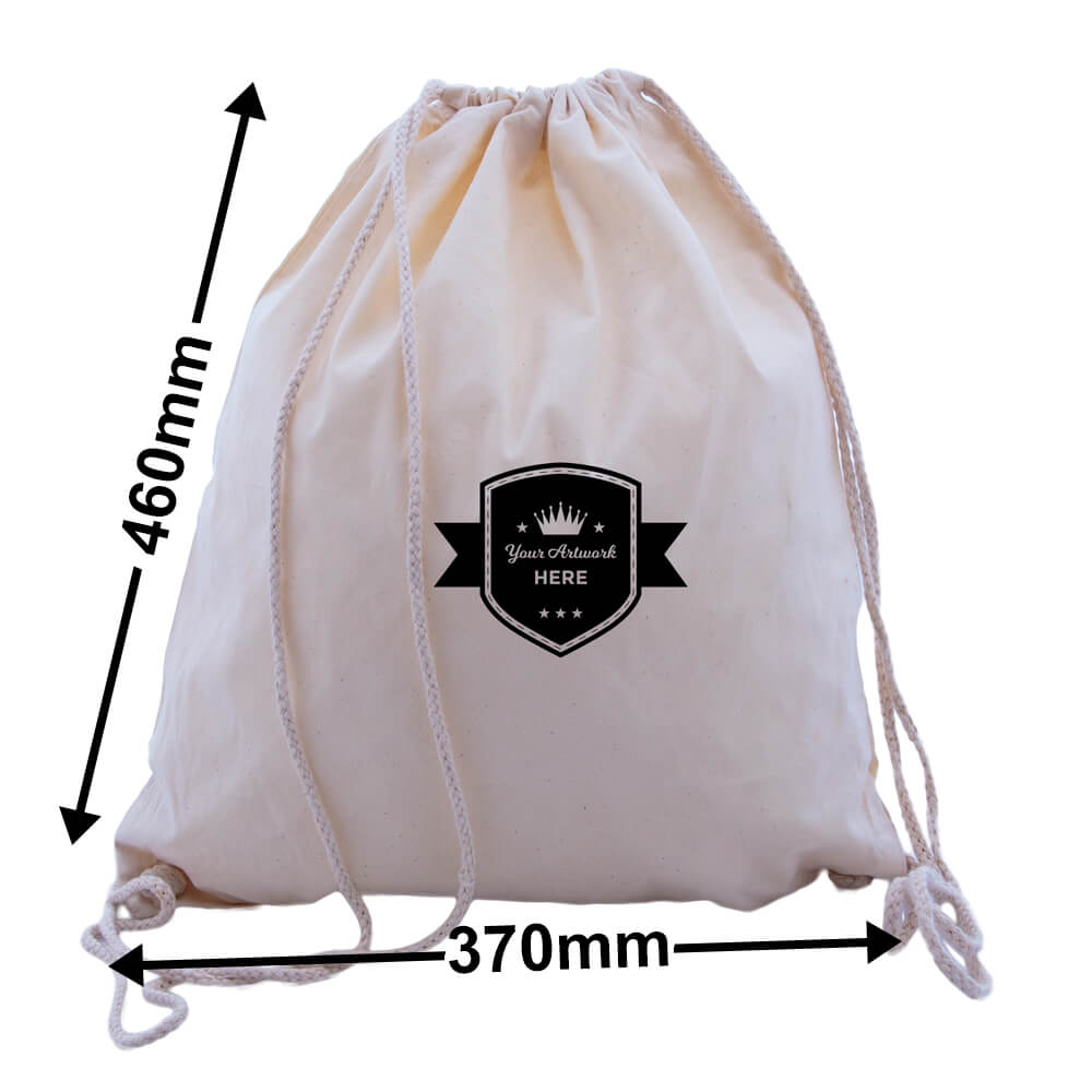 Custom Printed 1 Colour 2 Sides Calico Drawstring Bags 460x370mm