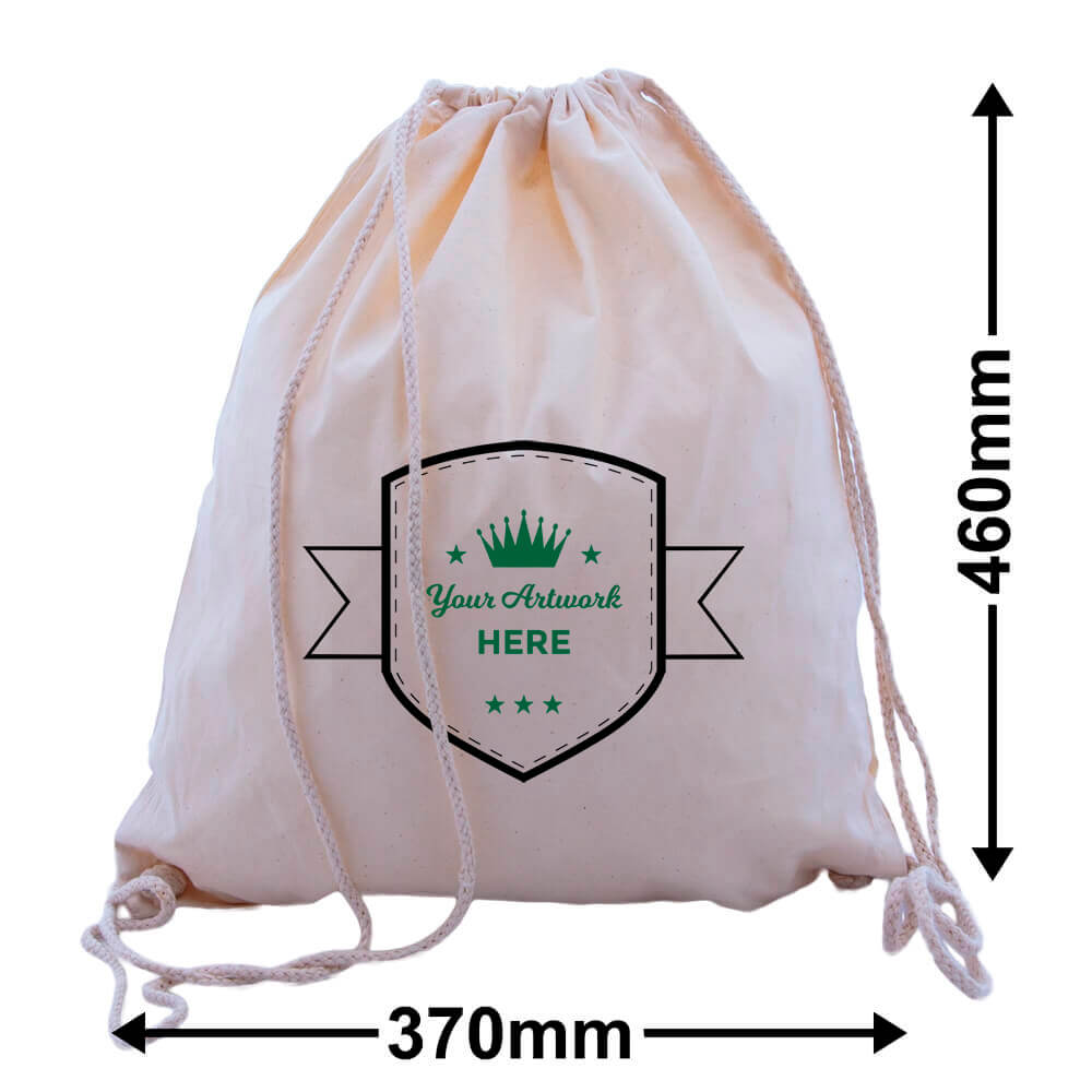 Custom Printed 2 Colours 2 Sides Calico Drawstring Bags 460x370mm