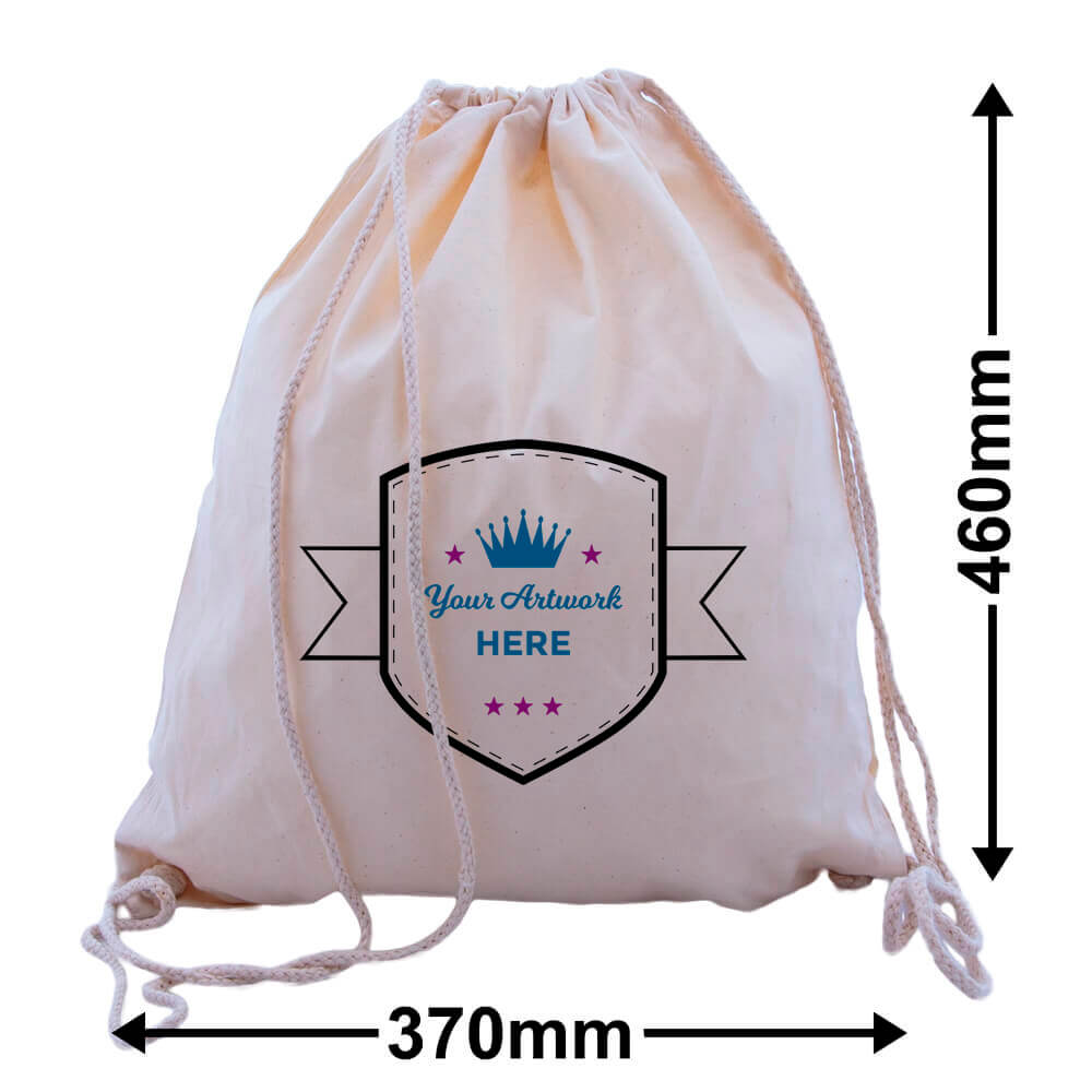 Custom Printed 3 Colours 1 Side Calico Drawstring Bags 460x370mm