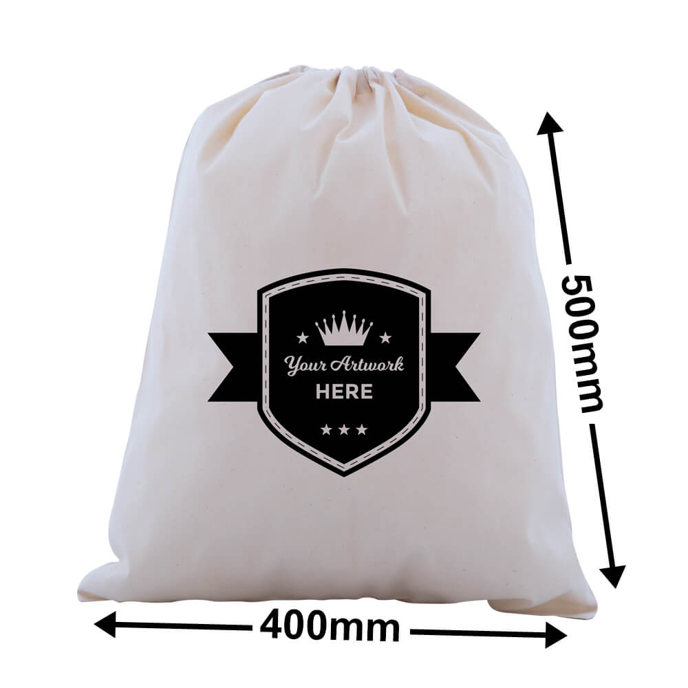 Custom Printed 1 Colour 1 Side XL Calico Drawstring Bags