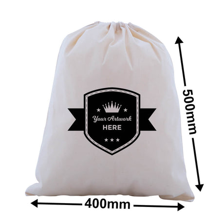 Custom Printed 1 Colour 2 Sides XL Calico Drawstring Bags