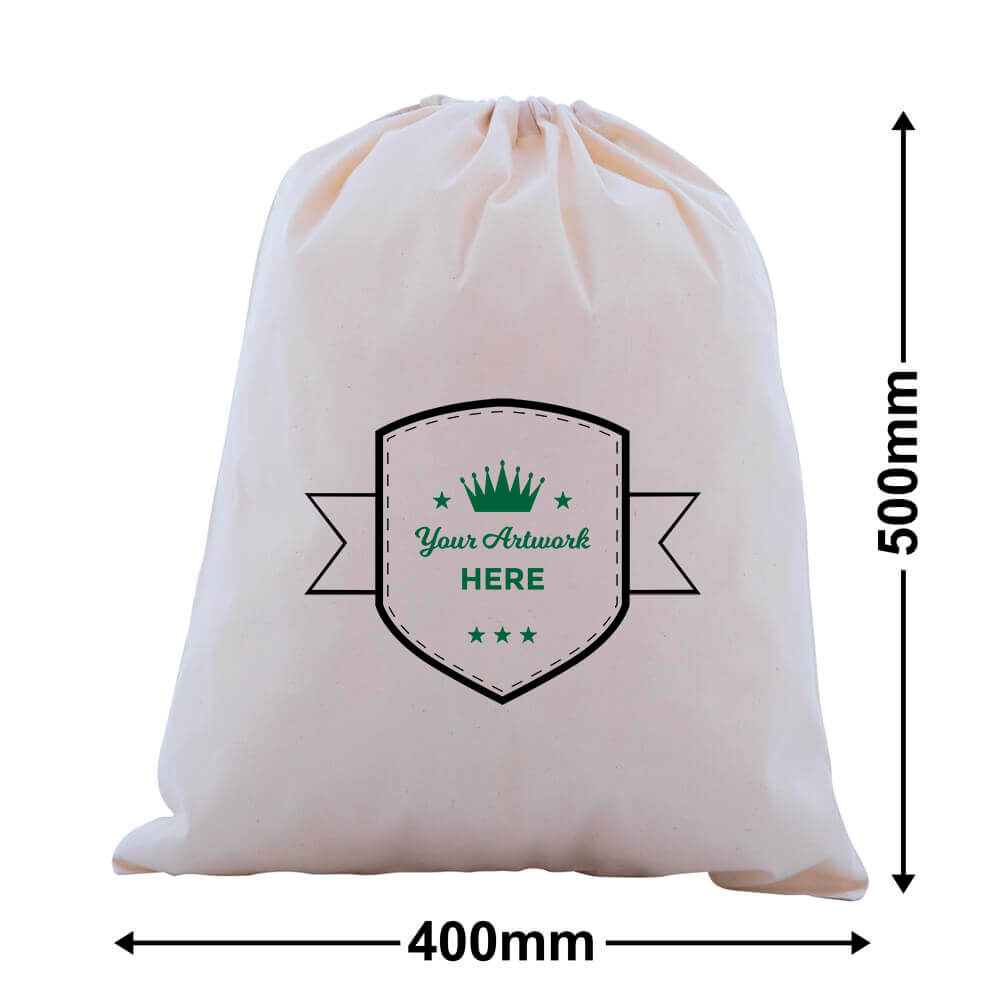 Custom Printed 2 Colours 1 Side XL Calico Drawstring Bags