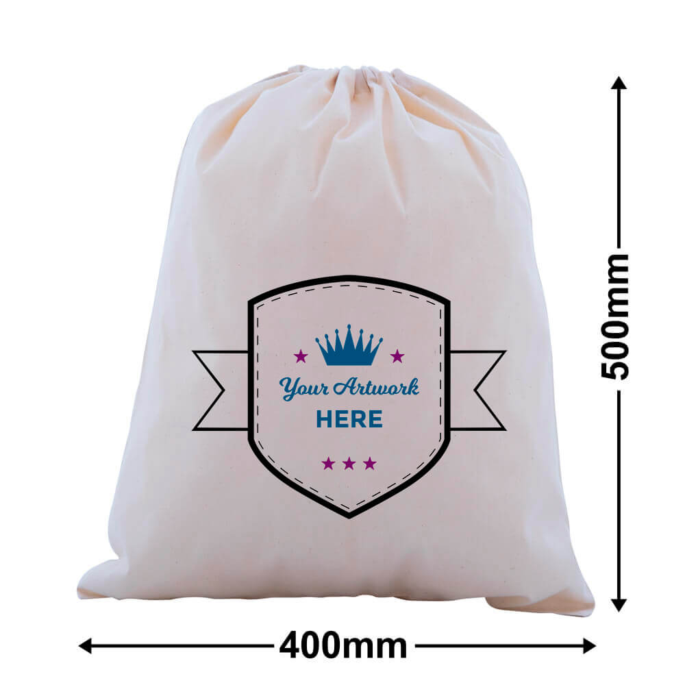 Custom Printed 3 Colours 2 Sides XL Calico Drawstring Bags