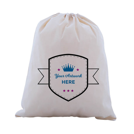 Custom Printed 3 Colours 1 Side XL Calico Drawstring Bags