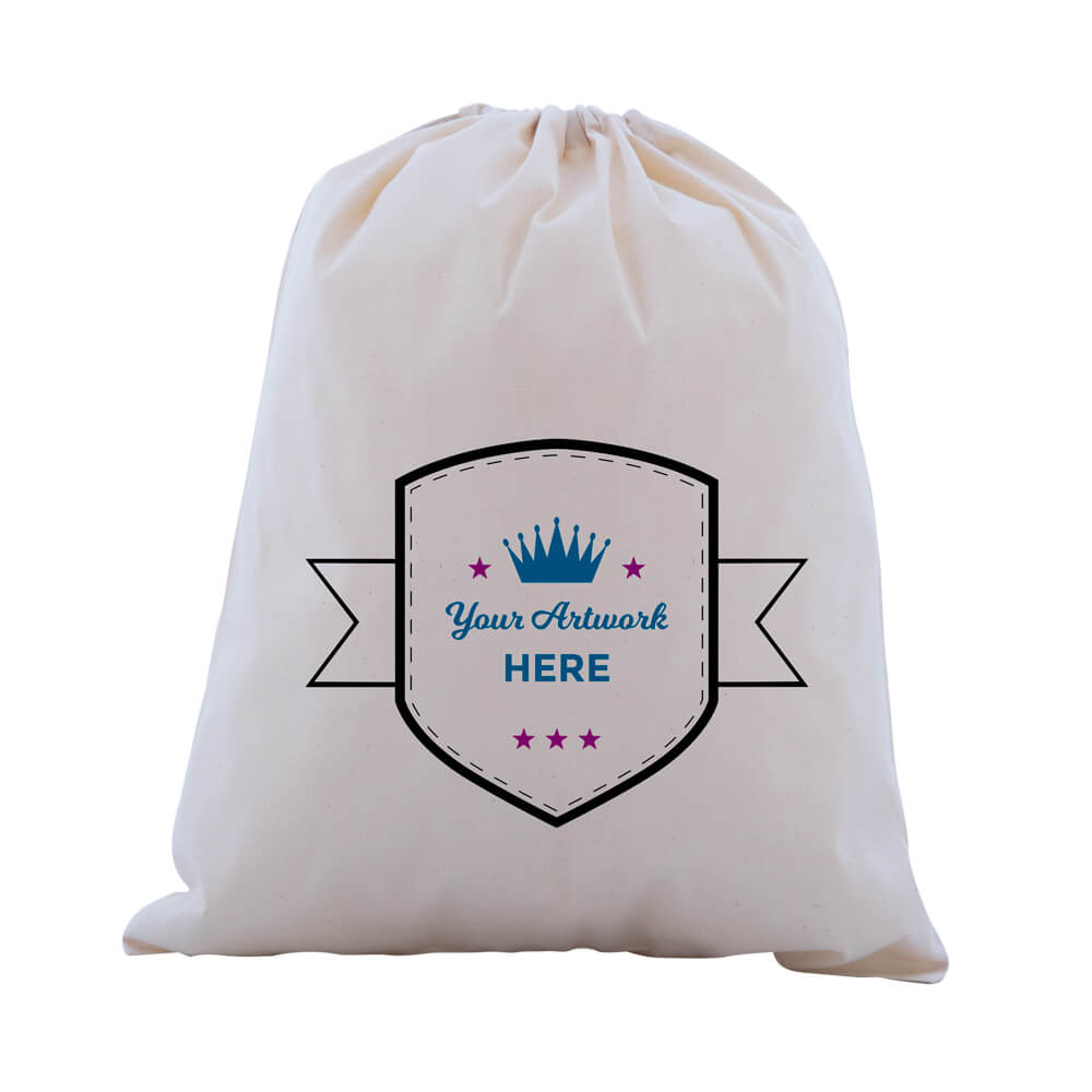 Custom Printed 3 Colours 2 Sides XL Calico Drawstring Bags