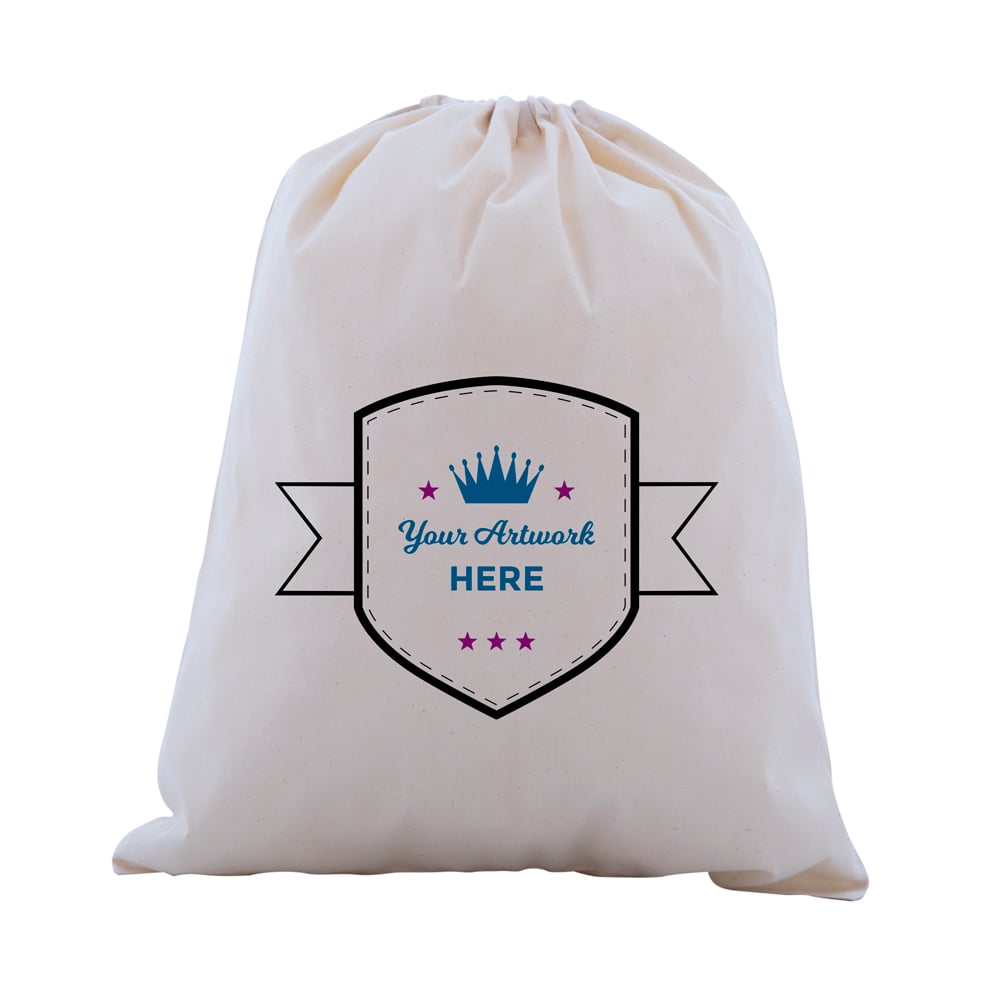 Custom Printed Calico Drawstring Bags 3 Colours 2 Sides 600x500mm