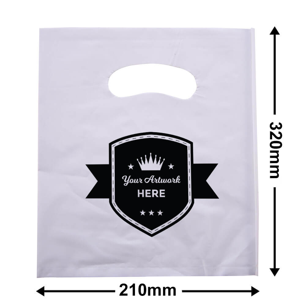 Custom Printed White Plastic Carry Bags 320x210mm 1 Colour 1 Side