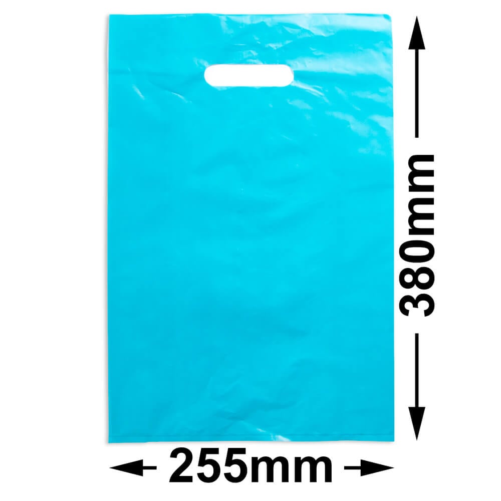 Medium Aqua Plastic Carry Bags 255x380mm (Qty:100)