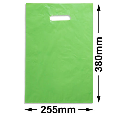 Medium Lime Green Plastic Carry Bags 255x380mm (Qty:100)