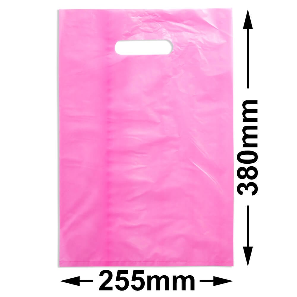 Medium Pink Plastic Carry Bags 255x380mm (Qty:100)