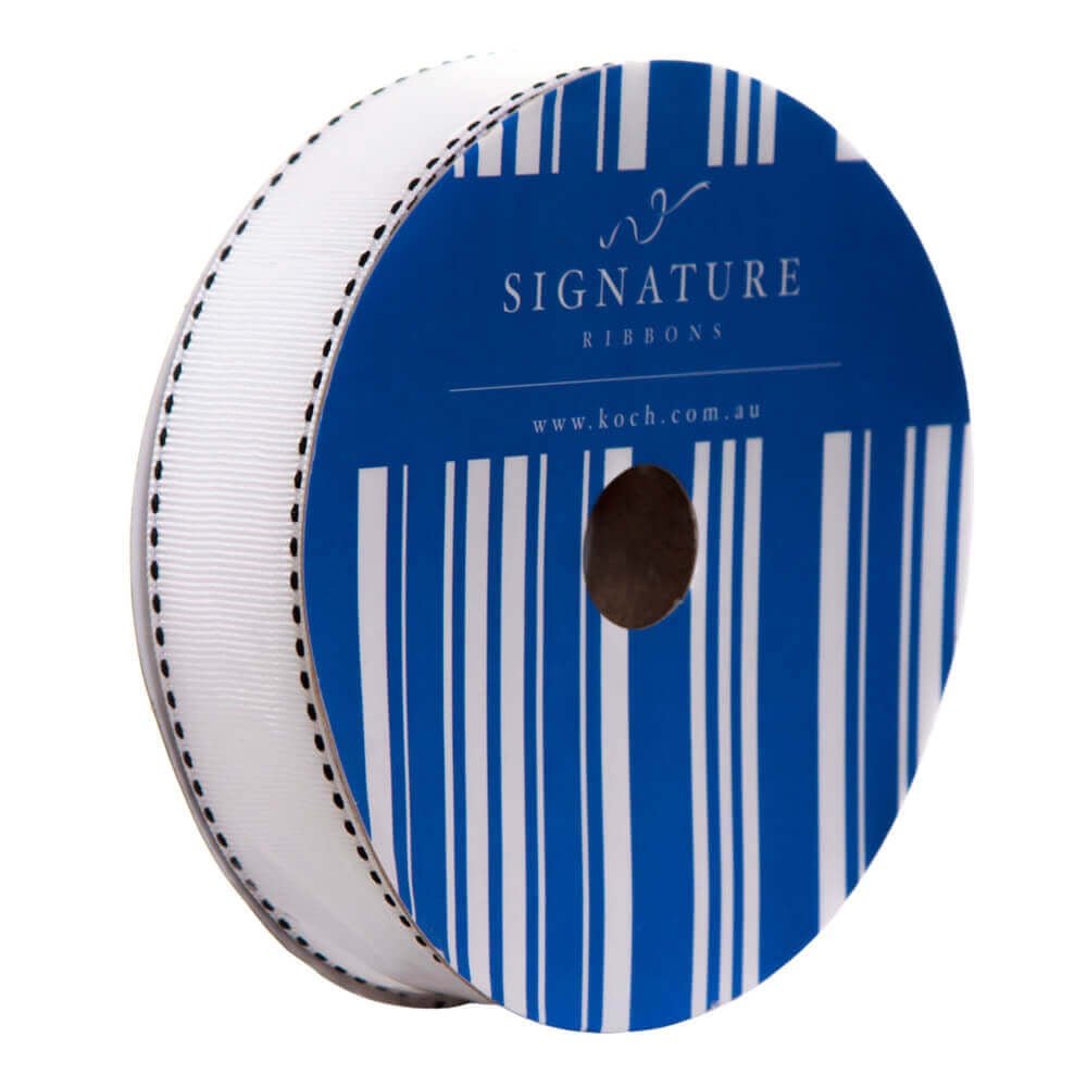 Grosgrain White Ribbon with black stitching