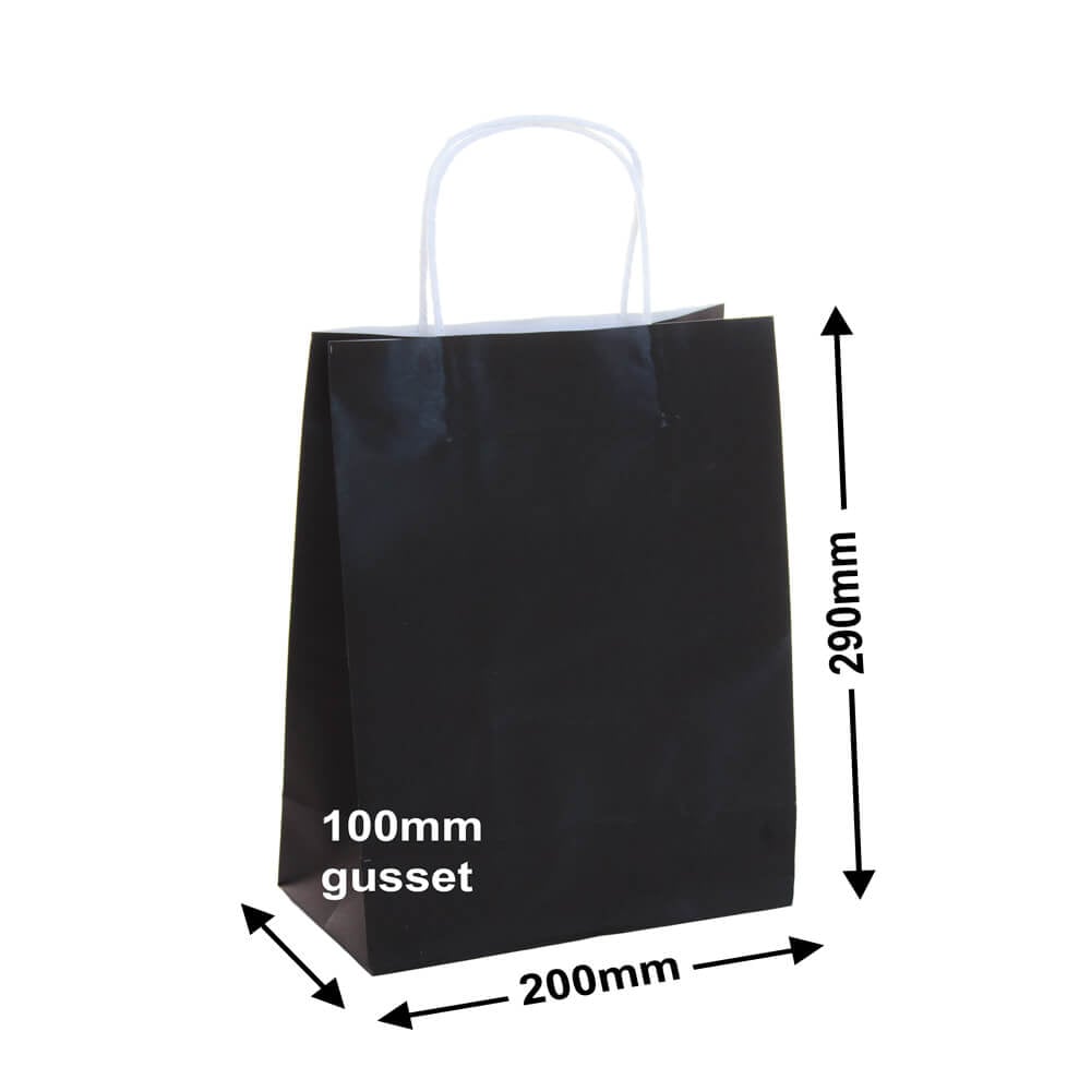 A5 Black Paper Carry Bags 200x290mm (Qty:50)