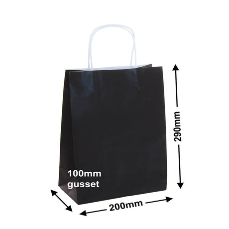 A5 Black Paper Carry Bags 200x290mm (Qty:50)