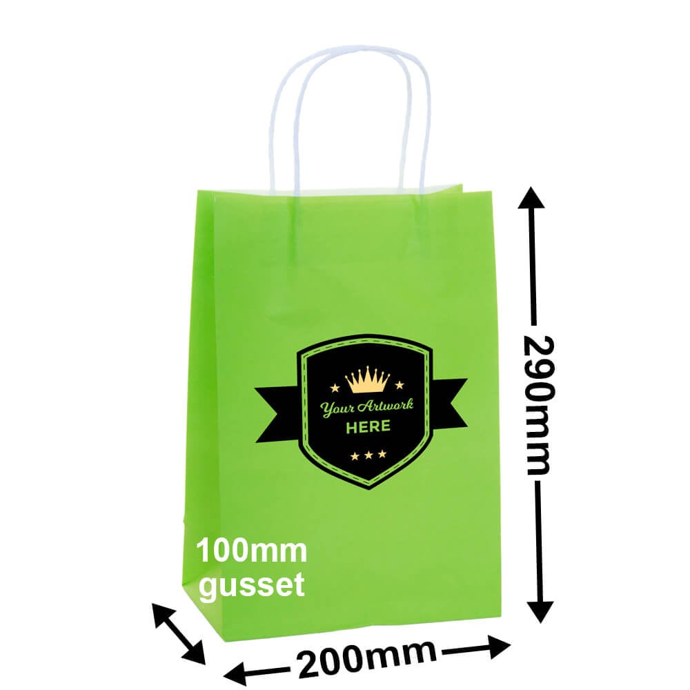 Coloured Paper Carry Bags Express Printed 2 Colours 2 Sides 290x200mm