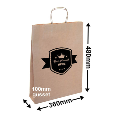 Custom Printed Large Brown Paper Carry Bags 1 Colour 1 Side 480x340mm