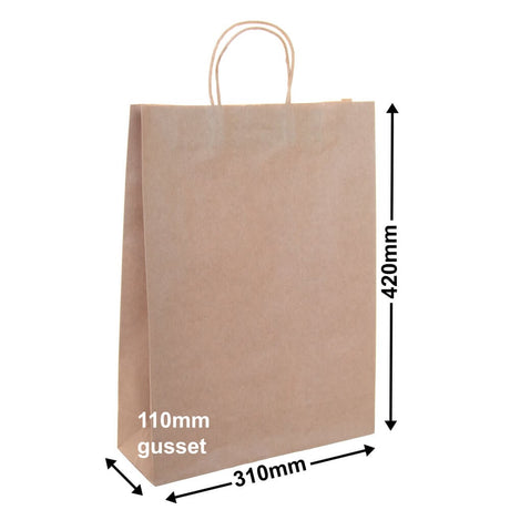 A3 Brown Paper Carry Bags 310x420mm (Qty:250)