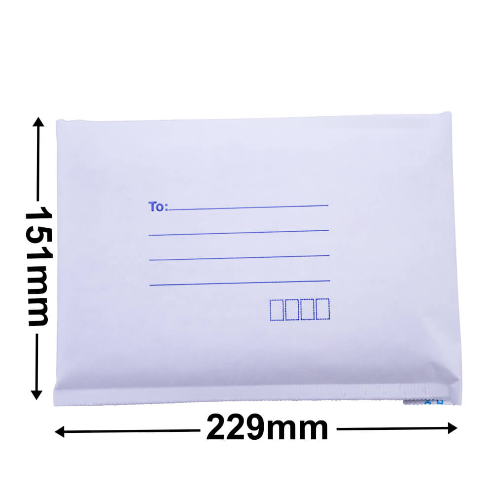 White Paper Mailer Bags Bubblewrap Interior 151x229mm (Qty:300)