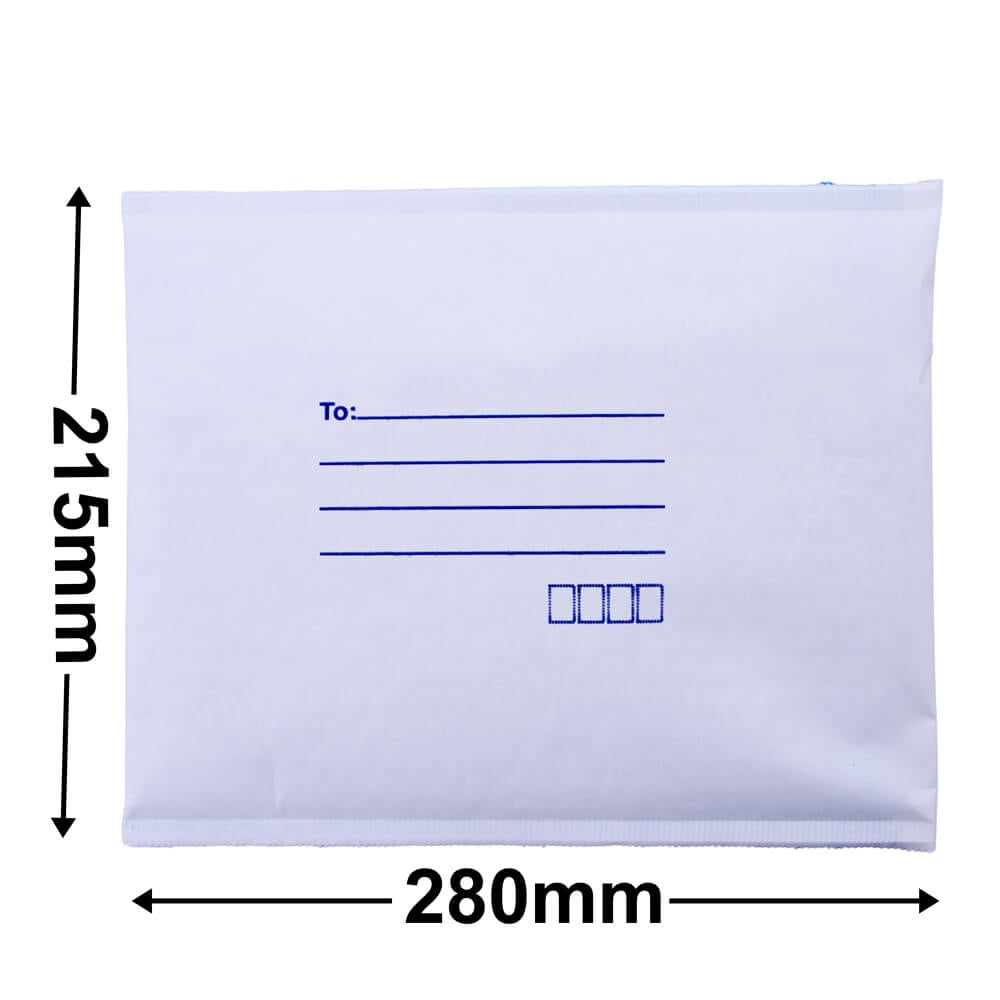 White Paper Mailer Bags Bubblewrap Interior 215x280mm (Qty:100)