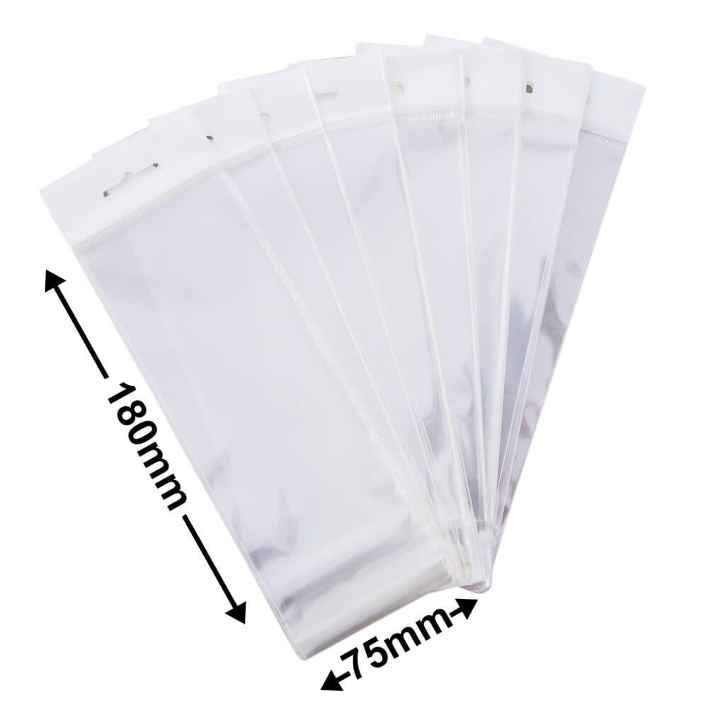 Hangsell Bags with White Headers 180x75mm 35µm (Qty:100)
