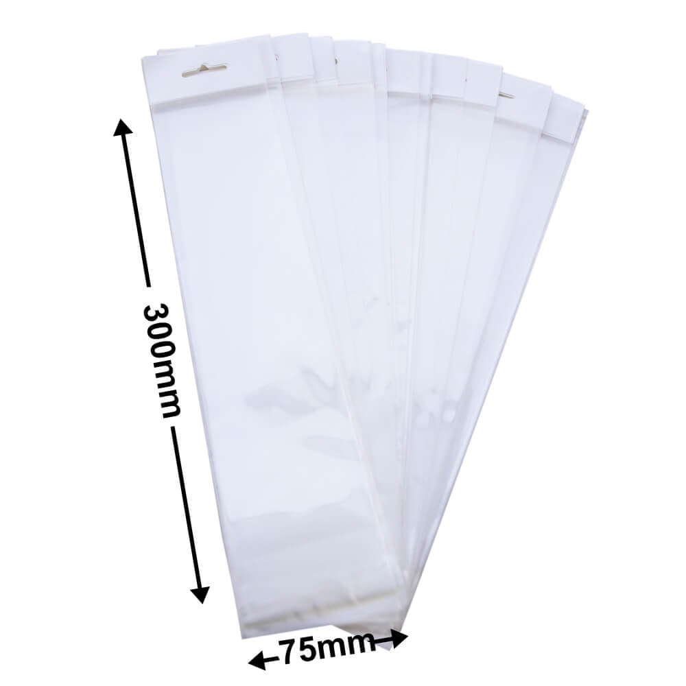 Hangsell Bags with White Headers 300x75mm 35µm (Qty:100)