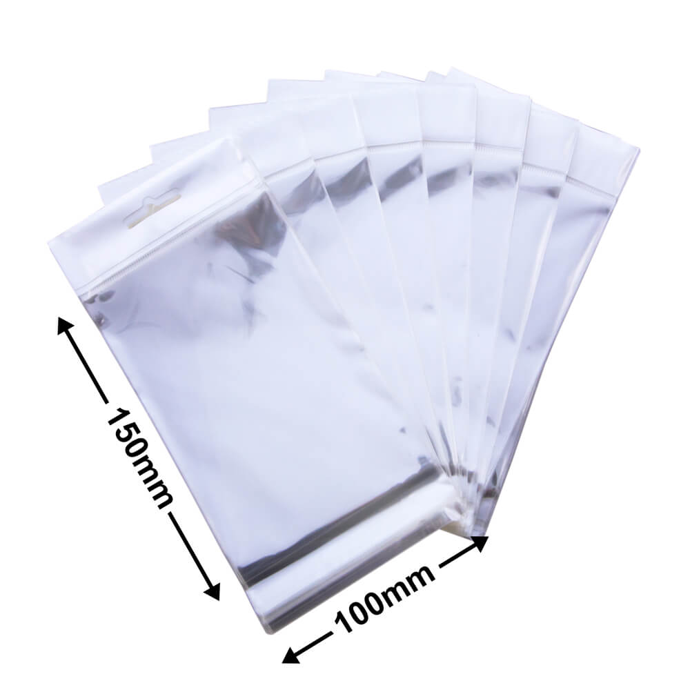Hangsell Bags with White Headers 150x100mm 35µm (Qty:100)