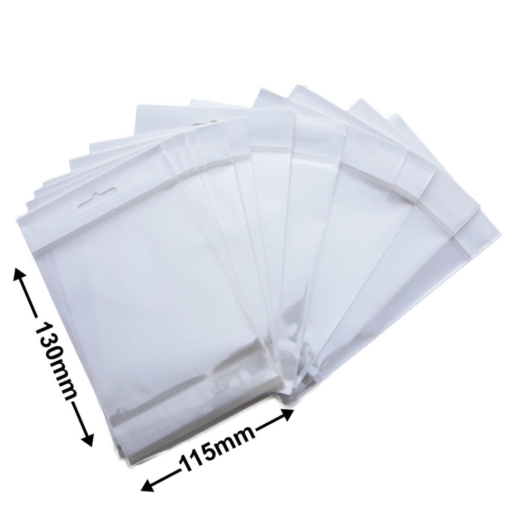 Hangsell Bags with White Headers 130x115mm 35µm (Qty:100)