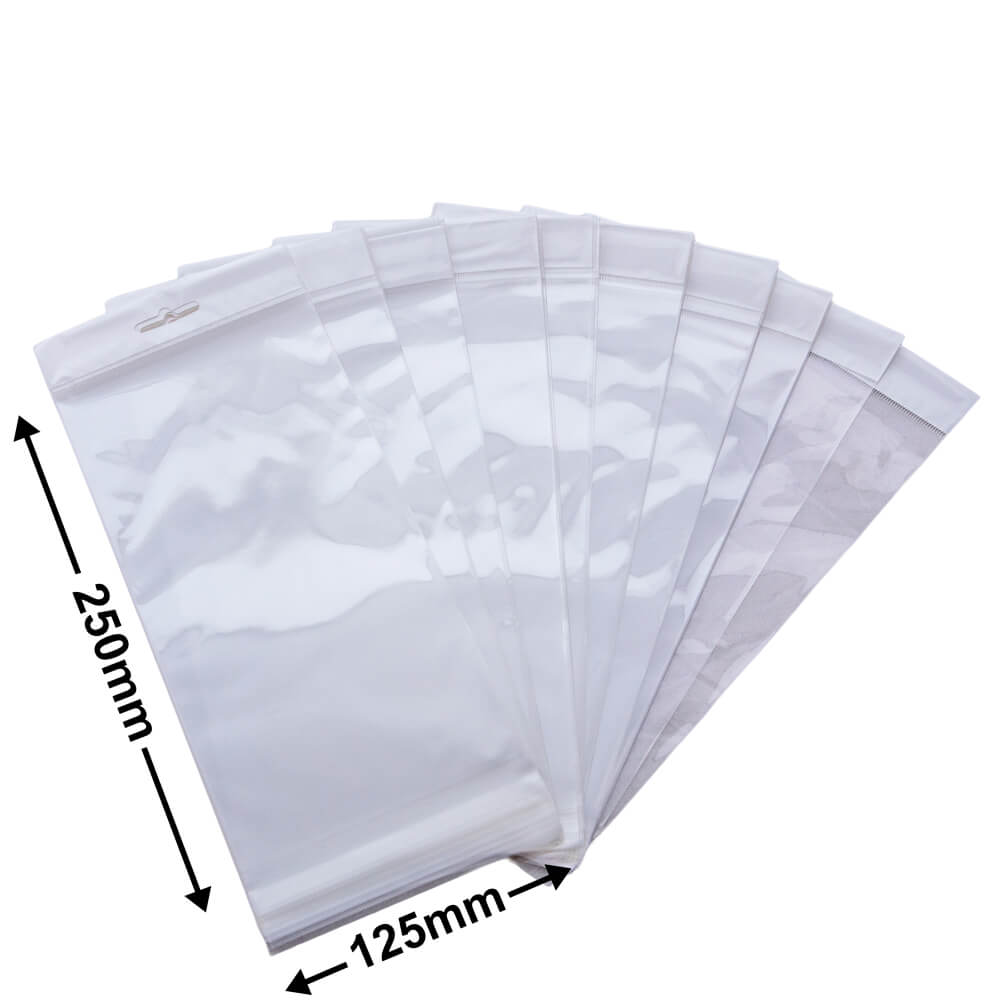 Hangsell Bags with White Headers 250x125mm 35µm (Qty:100)