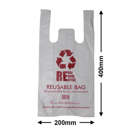 QLD Compliant Small White Singlet Checkout Bags 200x400mm (Qty:1000)