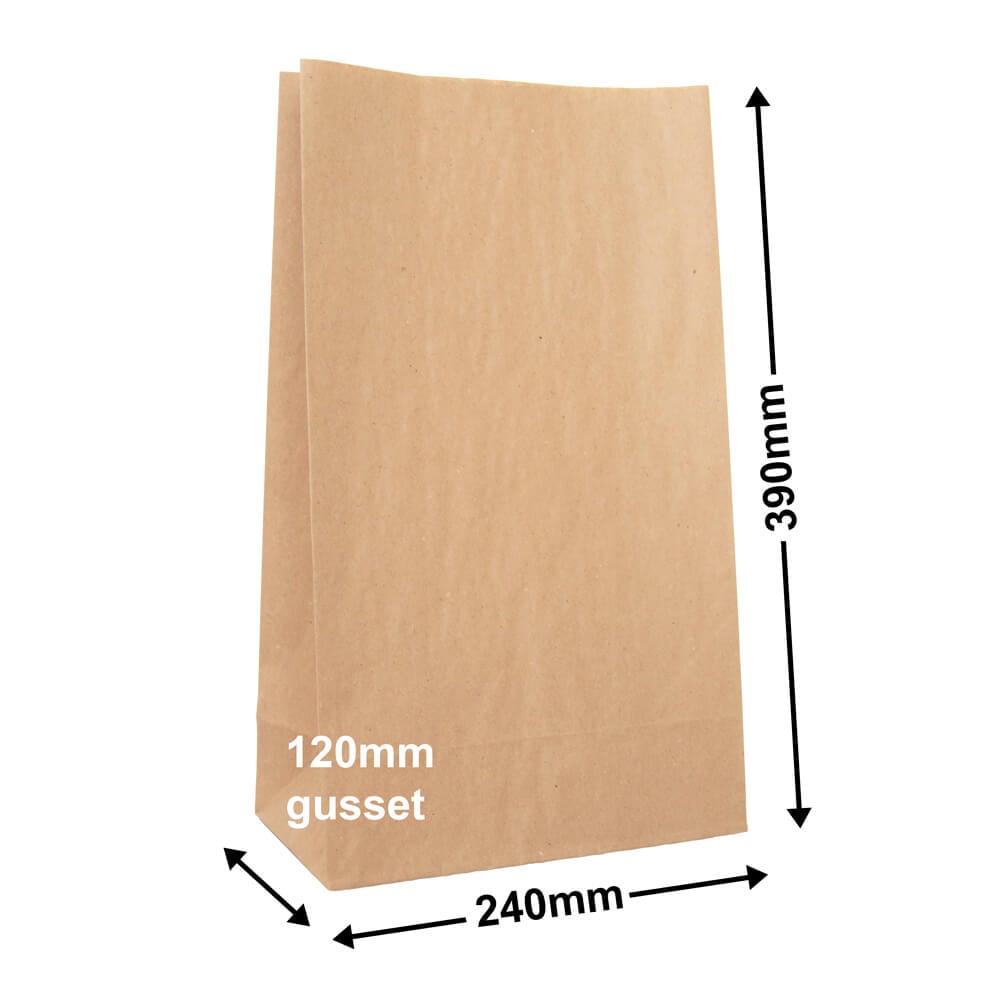 Brown Paper Grocery Bags Size 4 240x390mm & 120mm Gusset (Qty:500)