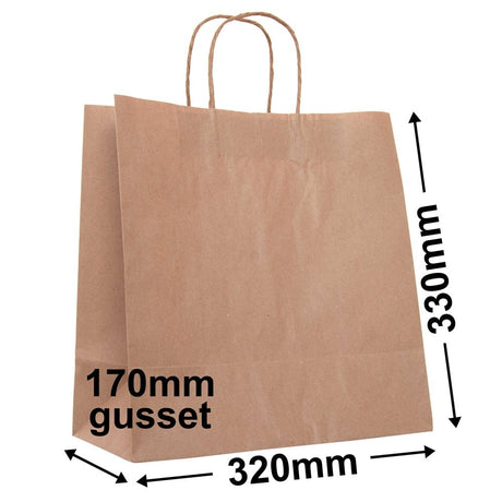Brown Takeaway Paper Carry Bags 320x330mm (Qty:250)
