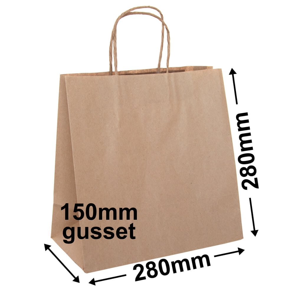 Brown Takeaway Paper Carry Bags 280x280mm (Qty:250)