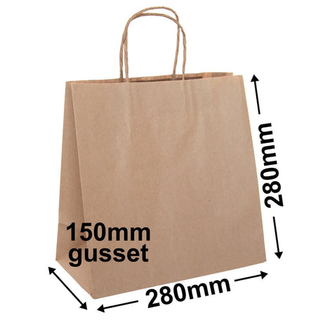 Brown Takeaway Paper Carry Bags 280x280mm (Qty:250)