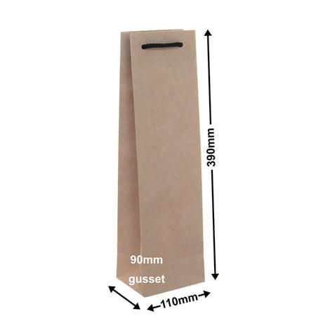 Deluxe Kraft Paper Single Wine Bottle Bags 110x390mm (Qty:100)