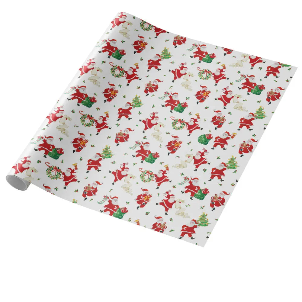 white with dancing santa wrapping paper (length: 60m), front view