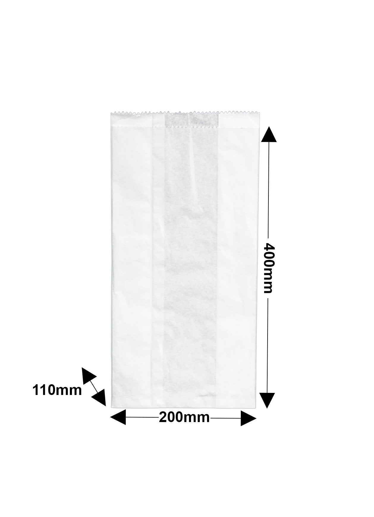 White Paper Bread Bags 200x400mm & 110mm Gusset (Qty:500)