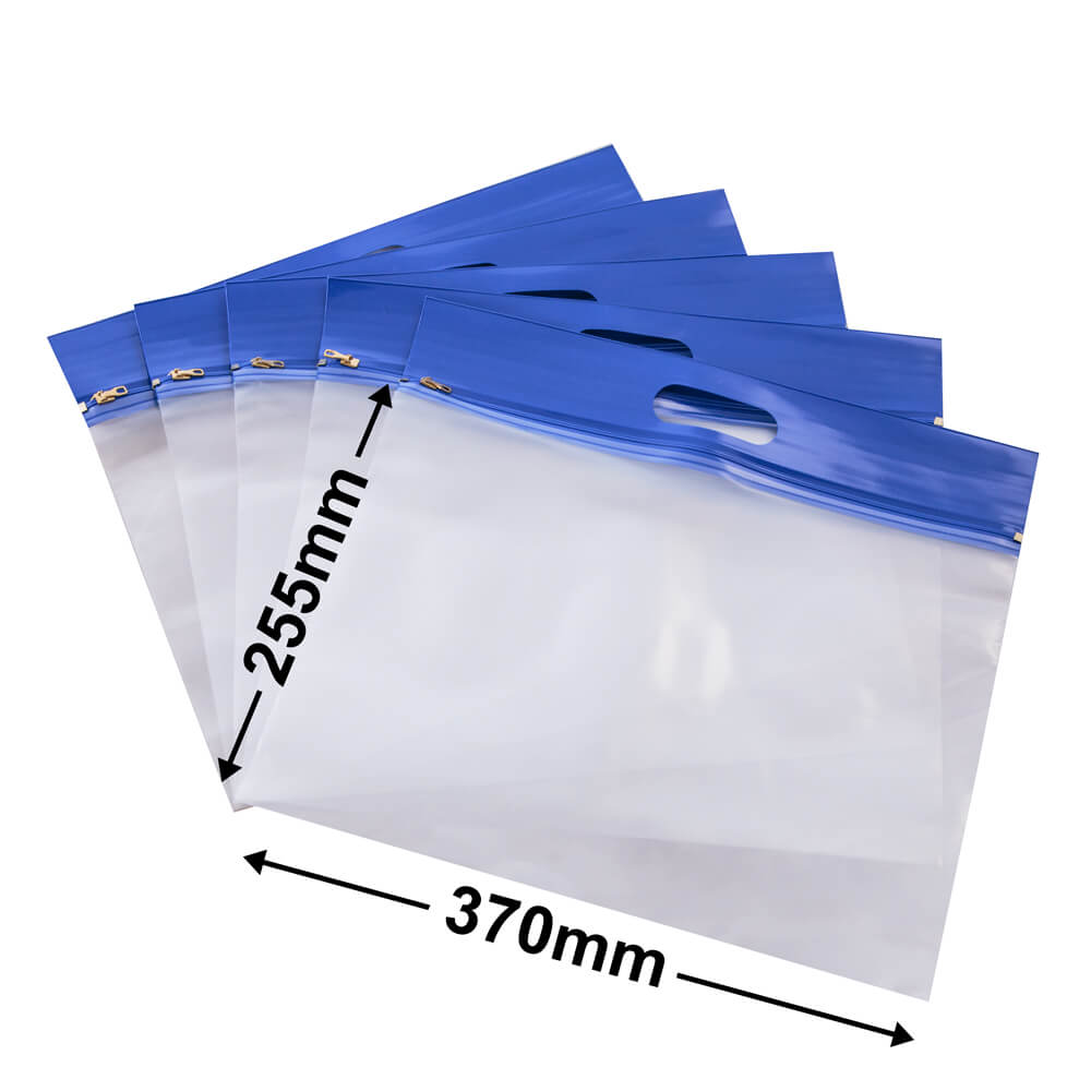 Plastic Zipper Document Bags with Handle 255x370mm (Qty:25)