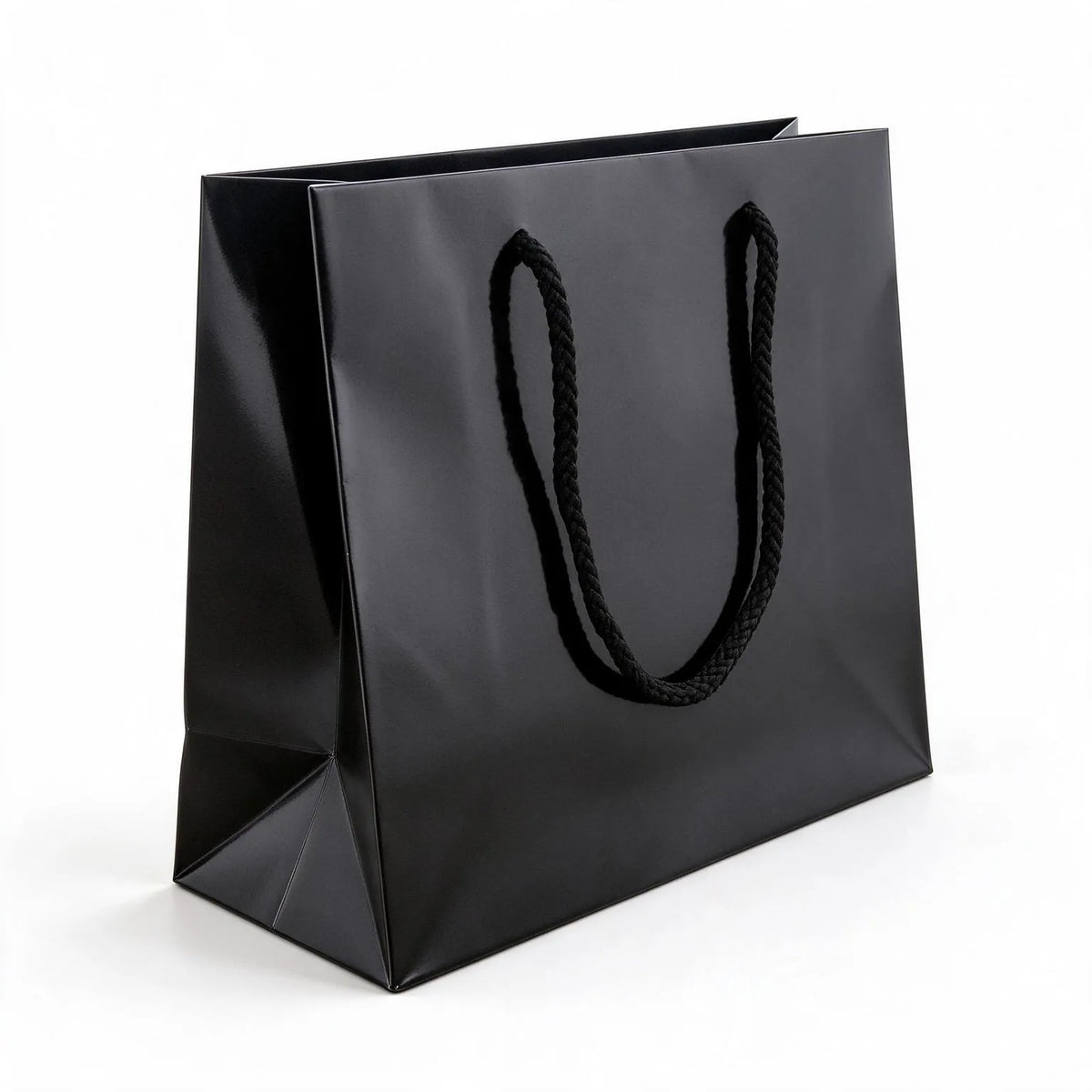 black rope handle gloss bags 250x200mm, front view