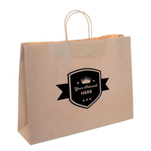 Custom Printed 1 Colour 1 Side Boutique Brown Paper Carry Bags 310x420mm