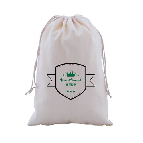 Custom Printed Calico Drawstring Bags 300x200mm 2 Colours 1 Side