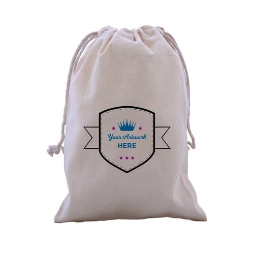 Custom Printed 3 Colours 1 Side Calico Drawstring Bags 210x150mm