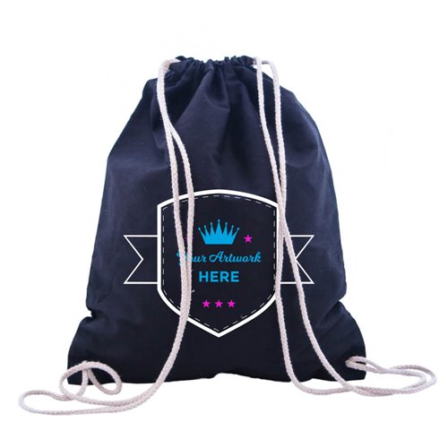 Custom Printed 3 Colours 2 Sides Black Calico Drawstring Bags 460x370mm