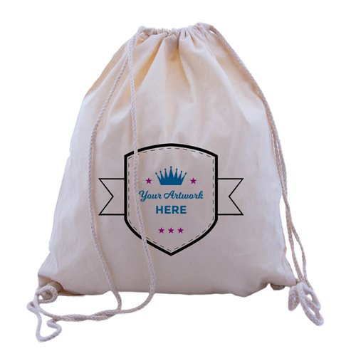 Custom Printed 3 Colours 2 Sides Calico Drawstring Bags 460x370mm